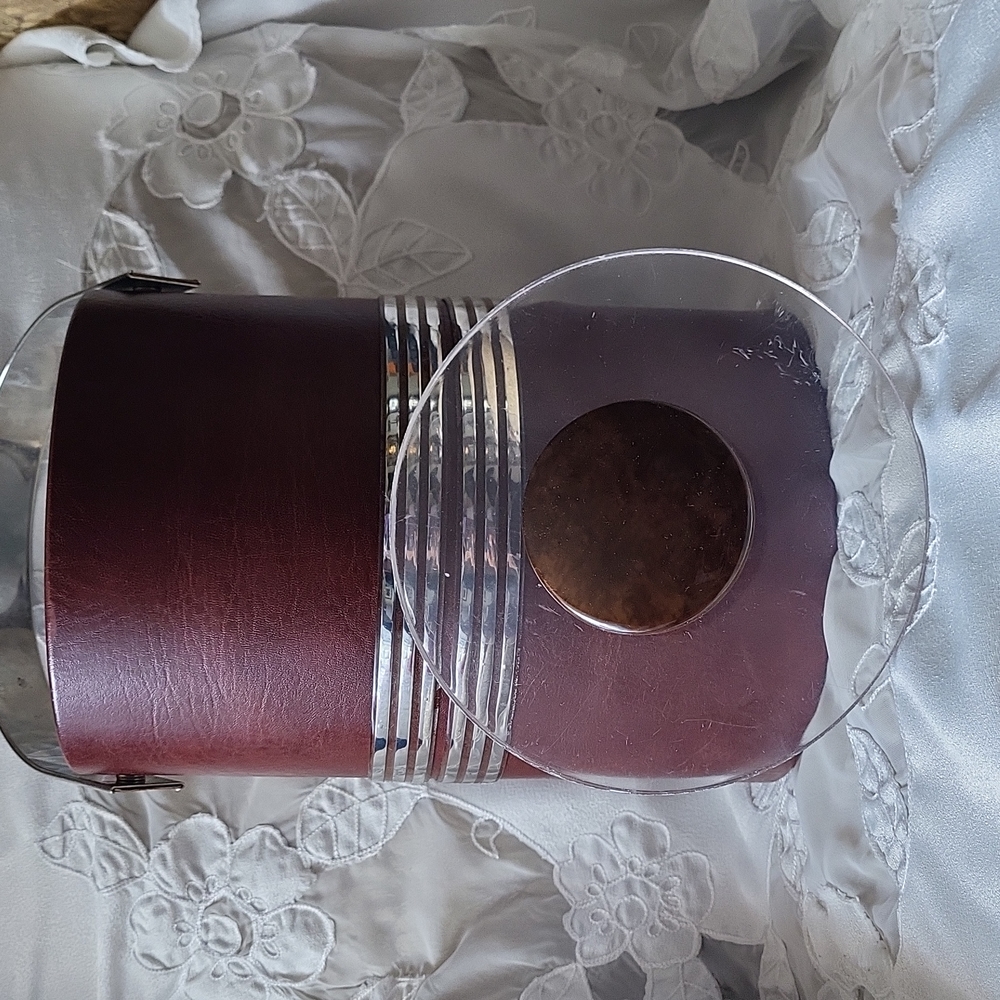 Extra Large Leather & Stainless Steel Stripe Ice Bucket - Height is 11"
